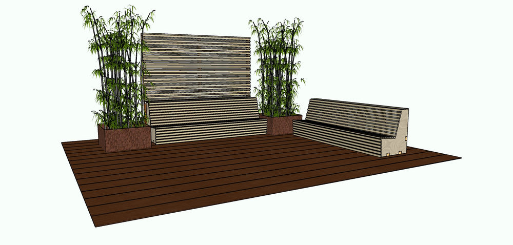 Aussenlounge aus naturbelassenem Holz