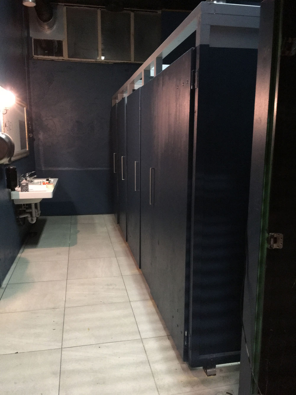 Sanierte Damentoilette in Petrol und Grau